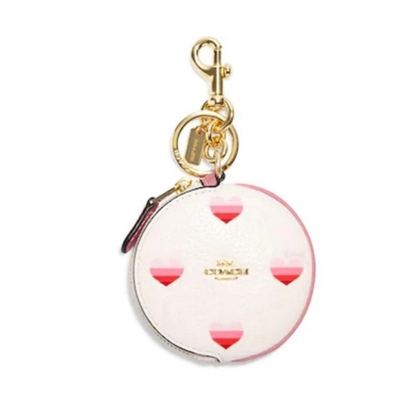 COACH CIRCULAR COIN POUCH KEY/BAG CHARM WITH HEART PRINT - Picture 1 of 9